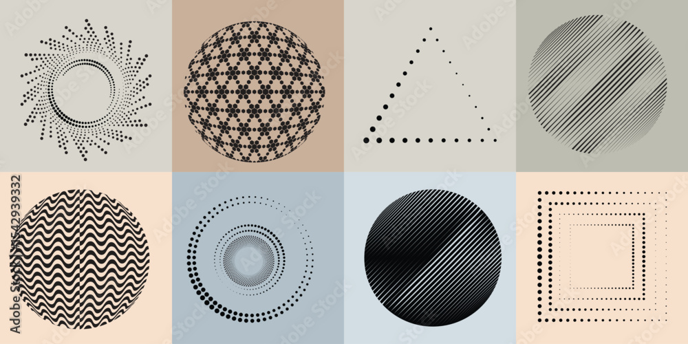 Poster lines and dots in circle form .rotate rounded shape vector illustration .rotating dots form a circle