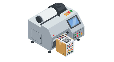 Modern printer with scanner outputting box with qr code for efficient packaging and shipping solutions vector illustration isometric