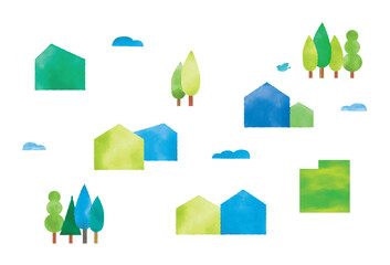 Cute and minimalist illustrations of Scandinavian-inspired houses.