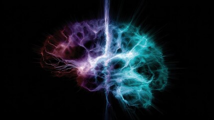 An artistic digital rendering of a brain showcases vibrant colors and abstract shapes, symbolizing creativity, thought processes, and the complexity of human emotions.