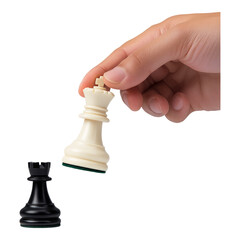Hand Holding White Chess Piece with Black Piece on Transparent Background