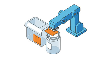 Obraz premium Automated robotic arm sorting and packaging system for industrial use vector illustration isometric