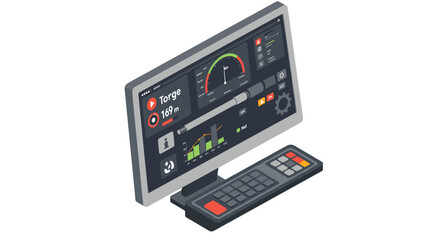 Fototapeta premium Isometric control panel interface with performance monitoring graphs and dashboard elements vector illustration