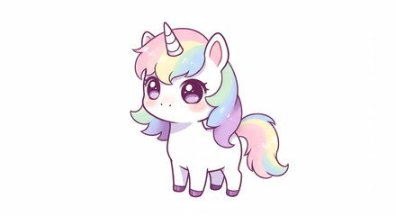 Obraz premium 虹色たてがみ可愛いユニコーン 優しいパステル調イラスト. AI Generated