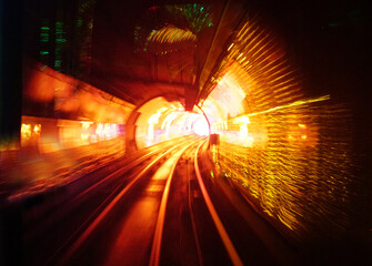 Abstract motion blur circular red yellow fire of The Bund Sightseeing Tunnel, Shanghai.