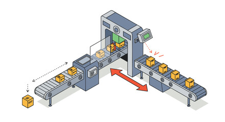 Obraz premium Automated package sorting conveyor system for efficient logistics management vector illustration