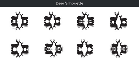 Elegant deer silhouette designs showcasing wildlife reflection on peaceful water.