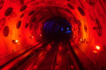 Abstract motion blur circular red yellow fire of The Bund Sightseeing Tunnel, Shanghai.