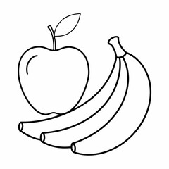 Apple Banana Line Art on White Background