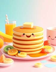 breakfast with pancake and orange juice