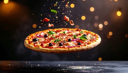 pizza with a black background