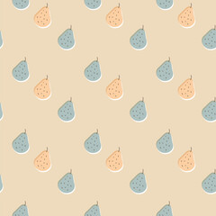 版ずれ風手描き洋ナシのシームレス背景パターン・ベージュ