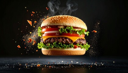burger on black background