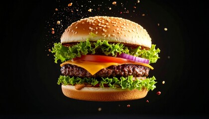 hamburger on black background