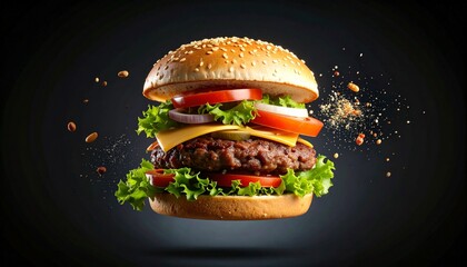 hamburger on black background