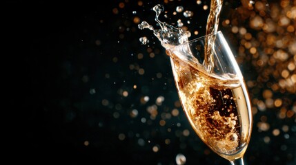 An enticing image capturing champagne being poured into a glass, featuring bubbles and splashes that highlight celebration, elegance, and joyous moments.