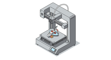 Modern 3d printer with space shuttle model for innovative tech and design projects vector illustration