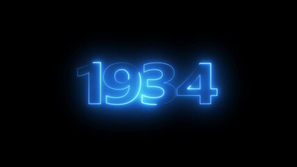 1934 neon line text. Abstract 1934 neon text animation, Glowing neon number text background 4k video animation . important year, important date 1934.