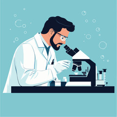 Diligent Male Scientist Inspecting a Microscopic Sample in Modern Laboratory Setting