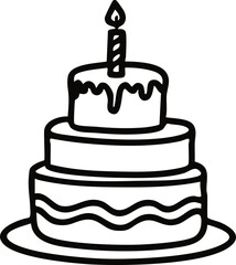 3단 생일 케이크 라인드로잉 색칠공부 (birthday party line drawing coloring)