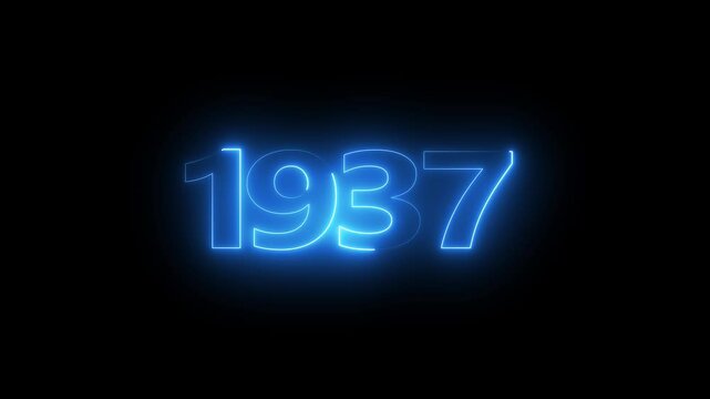 1937 neon line text. Abstract 1937 neon text animation, Glowing neon number text background 4k video animation . important year, important date 1937.
