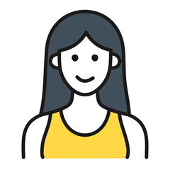 Obraz premium Minimalist Flat Icon of a Woman with Long Black Hair and Yellow Shirt 