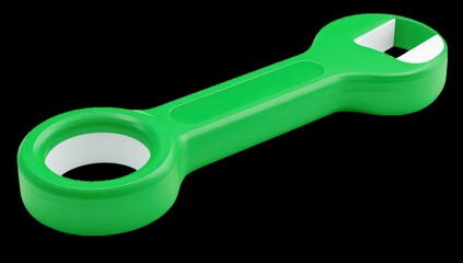 Green wrench icon, 3D rendering, isolated on black