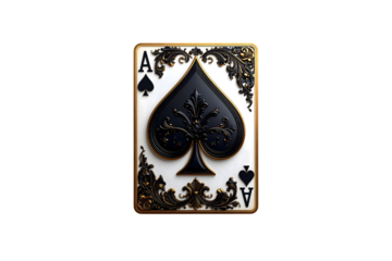 Elegant ace of spades playing card black gold design on transparent background