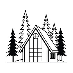Obraz premium Mountain Cabin House Silhouette Drawing .eps