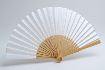 Elegant Traditional White Paper Fan With Wooden Handle