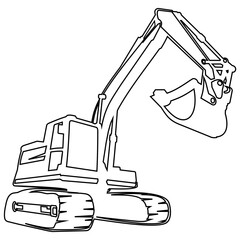 Excavator with Grapple Arm Vector Illustration Line Art