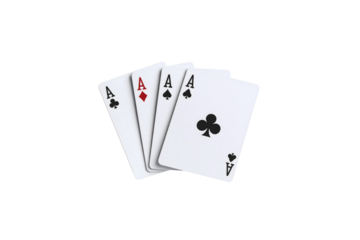Four aces playing cards close up studio shot set bet on transparent background