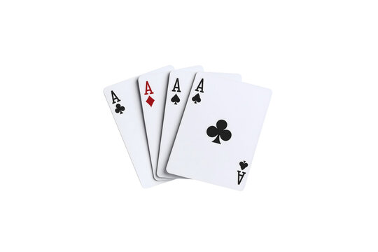 Four aces playing cards close up studio shot set bet on transparent background