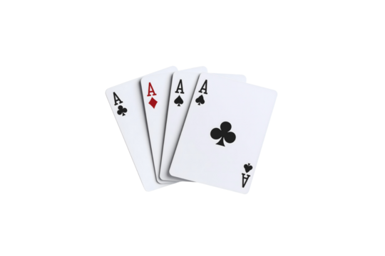Four aces playing cards close up studio shot set bet on transparent background - Powered by Adobe