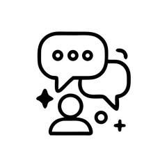 Person engaged in lively conversation, represented by speech bubbles and positive visual elements.