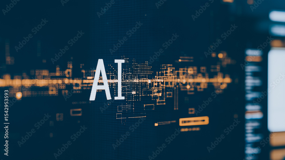 Poster ai interface: an artistic representation of ai illuminates on a high-tech display, showcasing intric