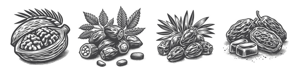 Vintage Hand-Drawn Arabic Nuts Collection Illustration, Middle Eastern Snack Engraved Style Vector for T-Shirts and Culinary Themes Design