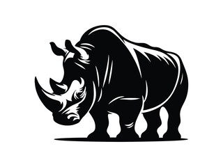 Obraz premium silhouette of a rhinoceros, side view, minimalist style, vector illustration, suitable for logos or t-shirt design, strong and majestic animal pose