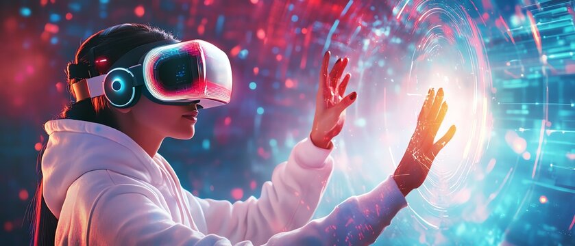 User experiences immersive virtual reality.