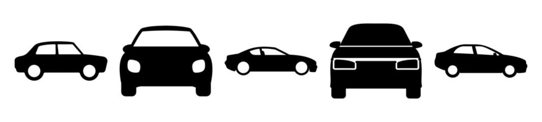 Black and White Car Silhouettes Showcase Different Angles and Designs for Transportation