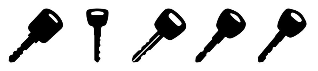 Collection of five black and white key silhouette images for locks
