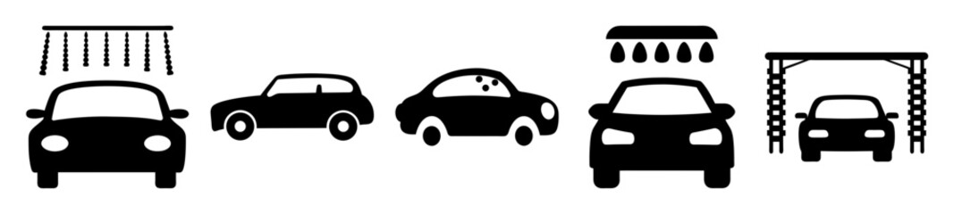 Fototapeta premium Black and White Pictograms Illustrating Cars Moving Through Different Stages of a Car Wash