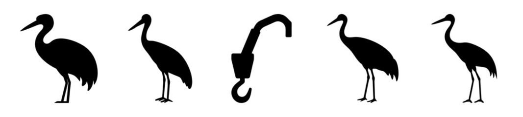 An Image Featuring Silhouettes of Cranes Interrupted by a Singular Crane Hook