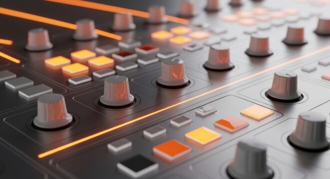 Close-Up of Audio Mixing Console with Buttons