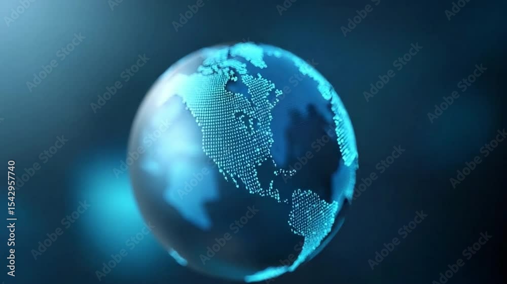 Poster global tech vision: the image showcases a translucent, glowing globe, a symbol of global connectivit