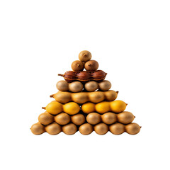 Triangular stack of ripe tamarind pods and fruit