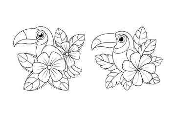 Obraz premium Tropical Bird coloring page , Black Tropical Bird outline vector bundle