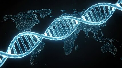 DNA Helix Overlaying World Map in Scientific Visualization - Powered by Adobe