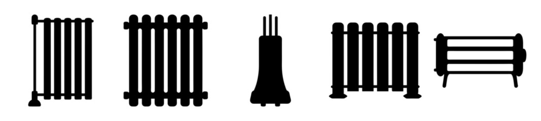 Silhouetted Heating Radiators in Various Shapes and Sizes Black and White