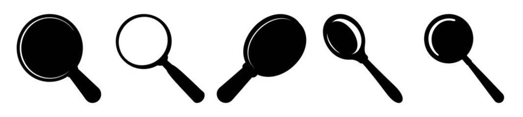 Magnifying glass icon set showing several distinct styles and orientations